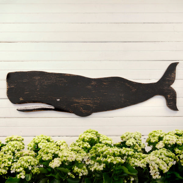 folk whale wooden wall art nautical decor for coastal home