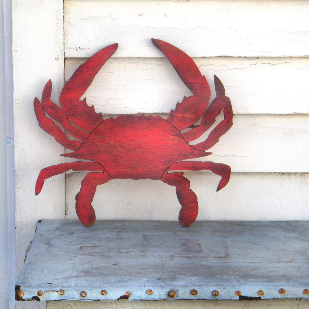 original red crab primitive folk art painting nautical art beach decor