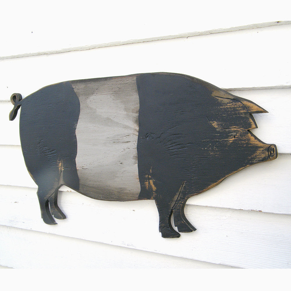 Cute wooden Belted Pig wall decor Saddleback - Haven America