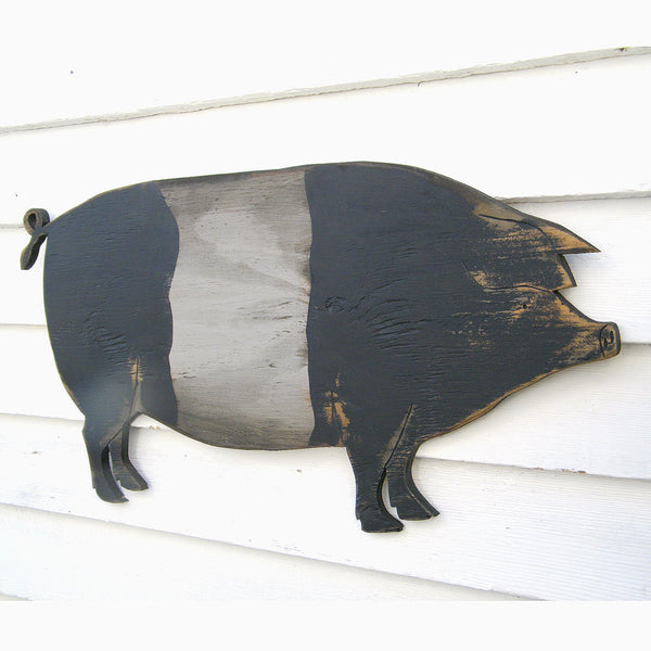 Cute wooden Belted Pig wall decor Saddleback - Haven America