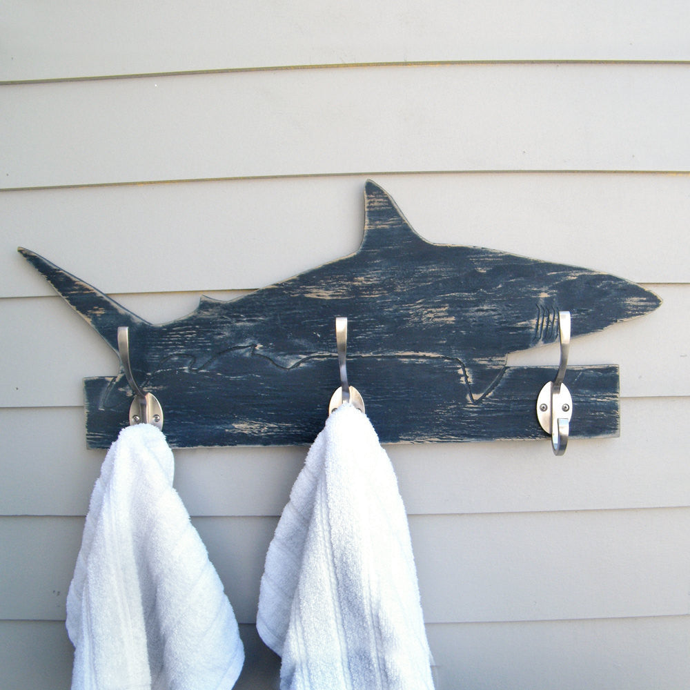 Metal Wall Mount Double Shark Hooks Key Ring Coat Rack Bathroom Towel Hook  Beach House Home Decor