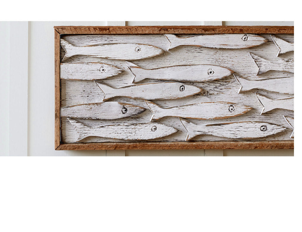 Minnow School Fish Art Framed close-up detail 41 inch wide size - Haven America